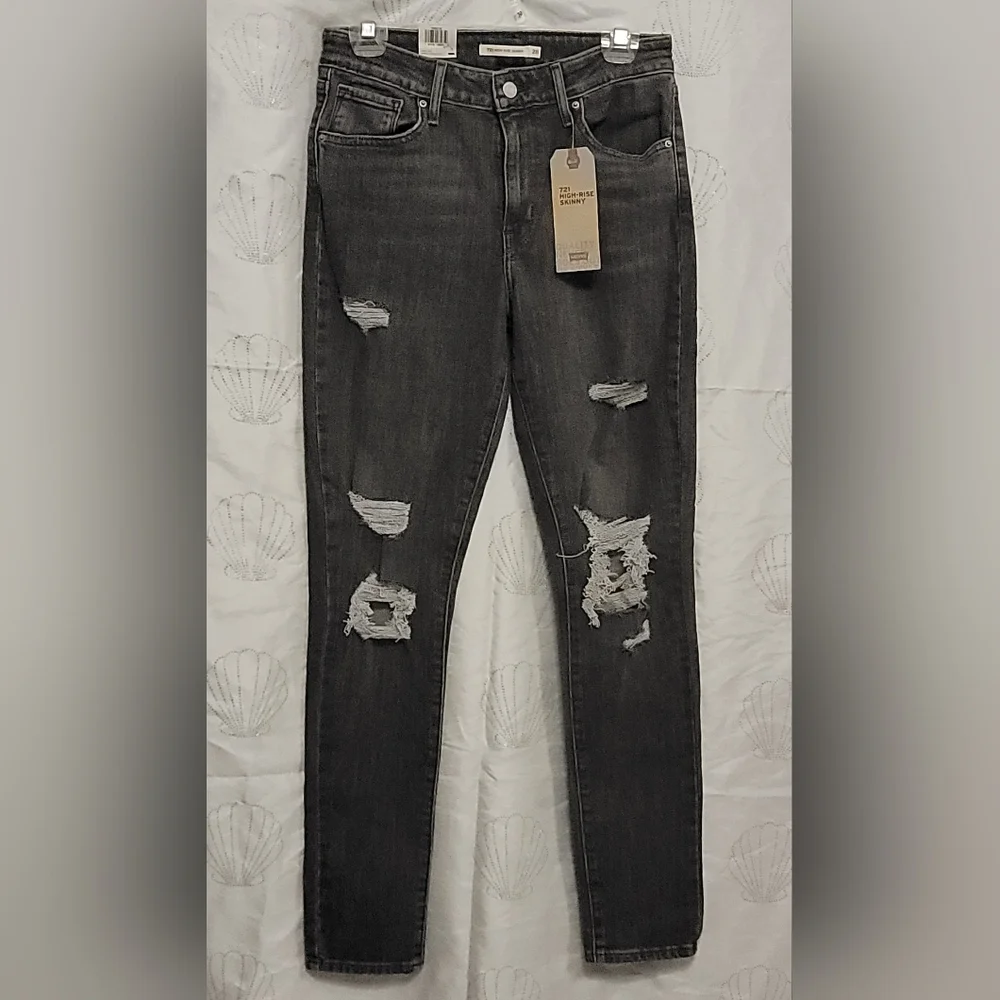 LEVIS 721 High Rise Skinny Distressed Knee Jeans Blue Women’s 28x30 Red Tag SZ 6 - Picture 3 of 6